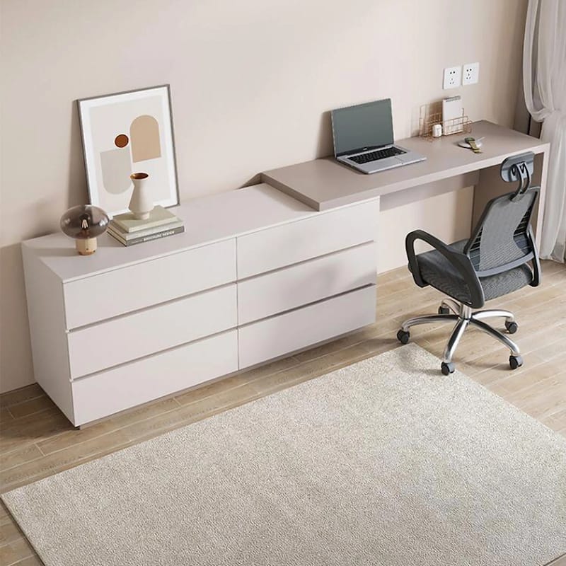 97.63" Modern Home Office Expandable Dresser Desk Combo with 6 Drawers