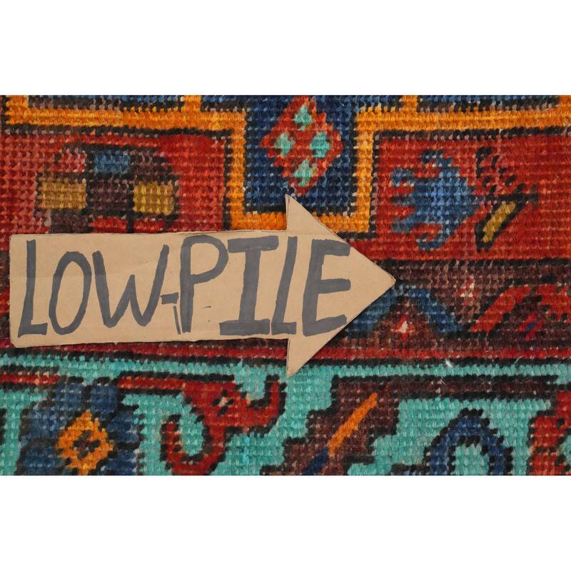 Hand Knotted Oriental 100% Wool Carpet Traditional Geometric Oranges & Rust Heriz Runner Rug - 10' 6'' X 2' 7''