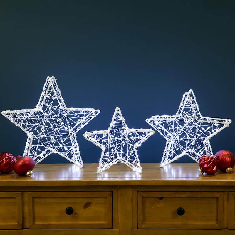 LED Lighted Stars Christmas Outdoor Decorations - 13.75" - White -Set of 3