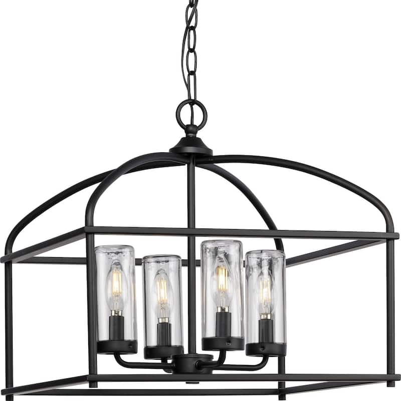 Swansea Collection 4-Light 18 in. Matte Black Transitional Outdoor Chandelier with Clear Glass Shades - Large