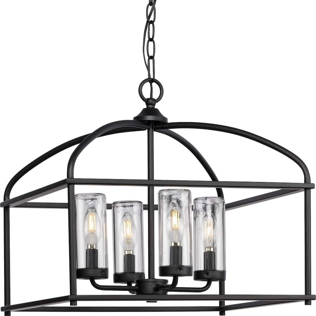Swansea Collection 4-Light 18 in. Matte Black Transitional Outdoor Chandelier with Clear Glass Shades - Large