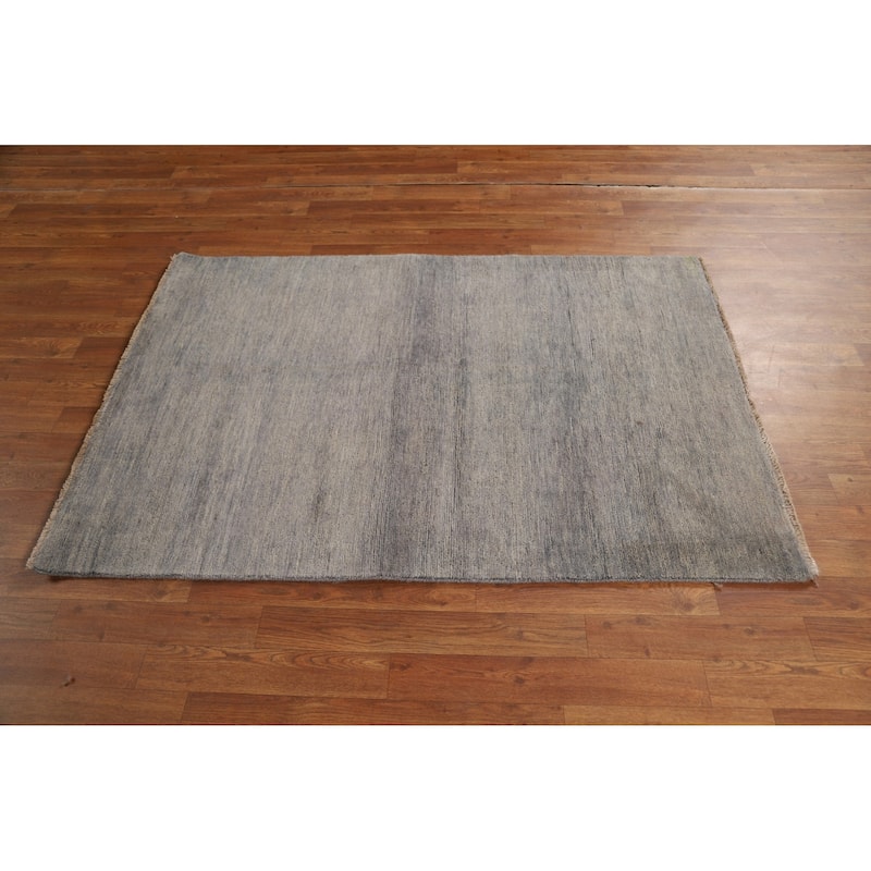 Hand Knotted Oriental 100% Wool Carpet Modern Modern Greys & Charcoal Gabbeh Area Rug - 5' 0'' X 3' 6''