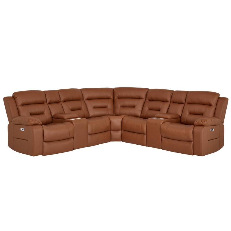109" Power Reclining Sectional Couch, Modular Livingroom Recliner Sofa with 2 Storage Console & 4 Cup Holders