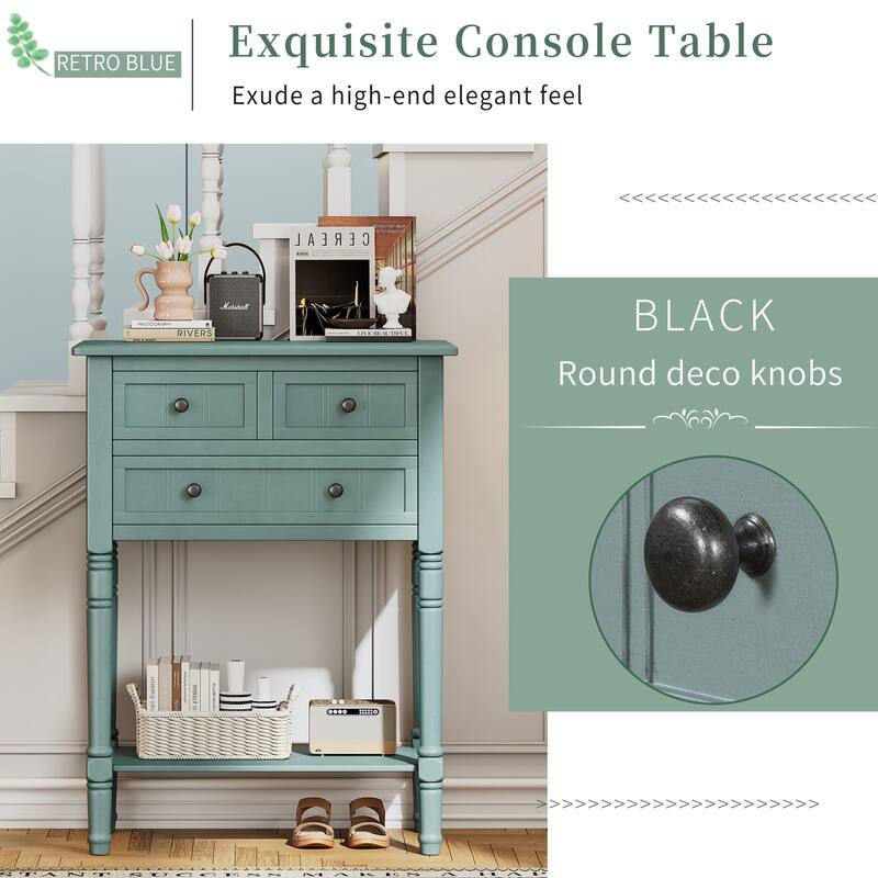 Narrow Console Table with 3 Storage Drawers and Bottom Shelf for Entryway Organization