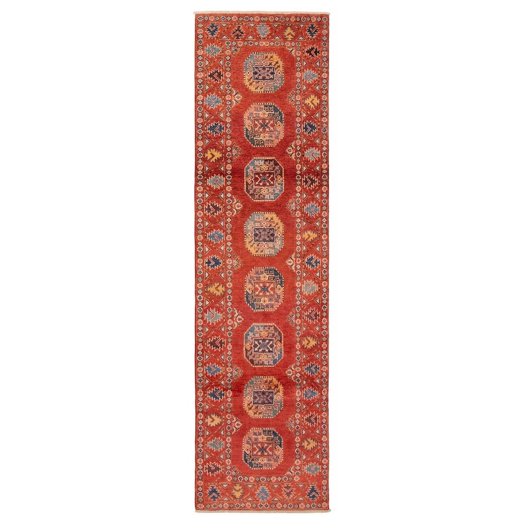 ECARPETGALLERY Hand-knotted Uzbek Ghazni Red Wool Rug - 2'7 x 9'5