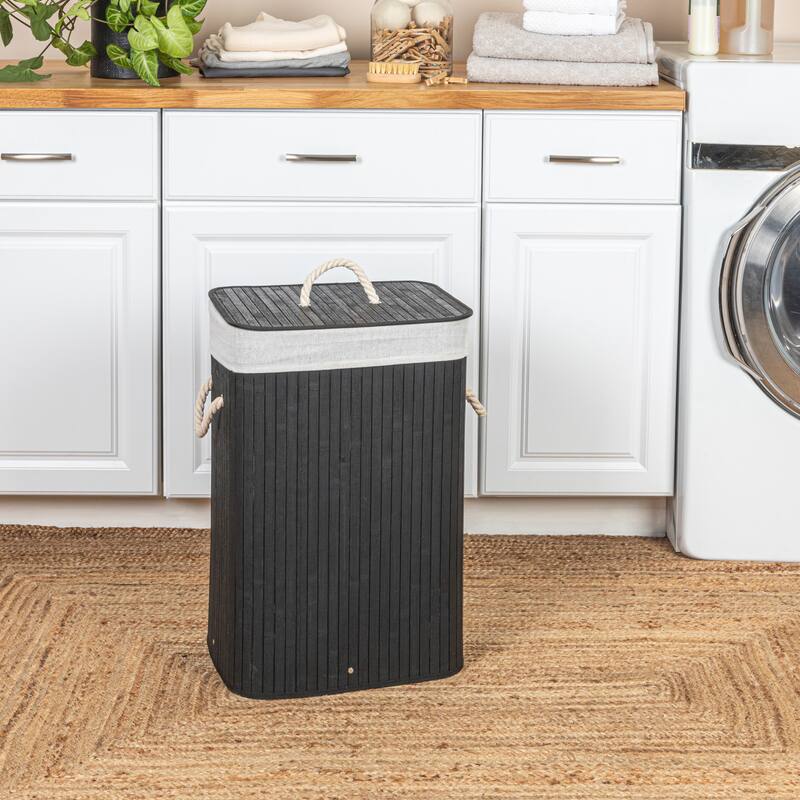 Household Essentials Bamboo Laundry Hamper with Handles and Removable Laundry Bag