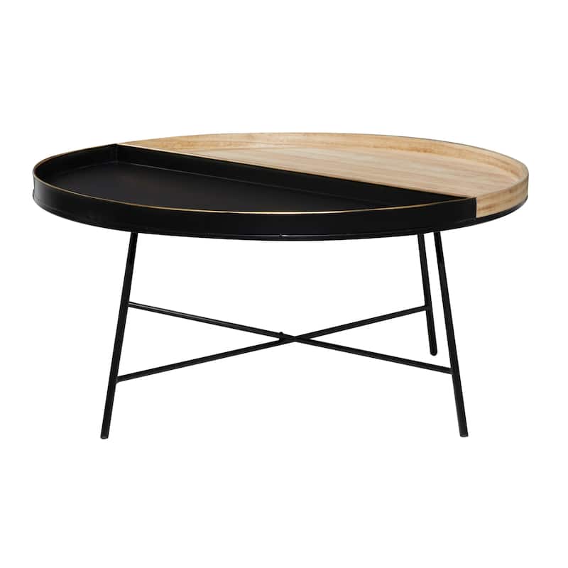 Metal Two-Toned Wood Split Tray Coffee Table - Black - Roche River Decor - 38"W x 38"L x 18"H