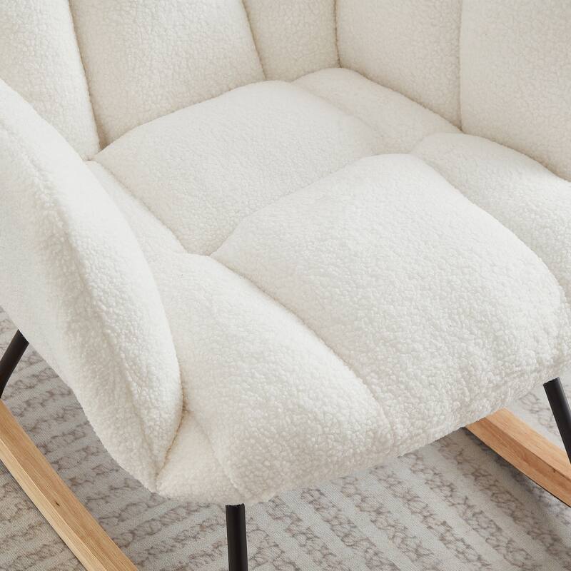 Glider Chair for Living Room Tufted Upholstered Teddy Fabric Rocking Chair with Metal Frame Accent Chair