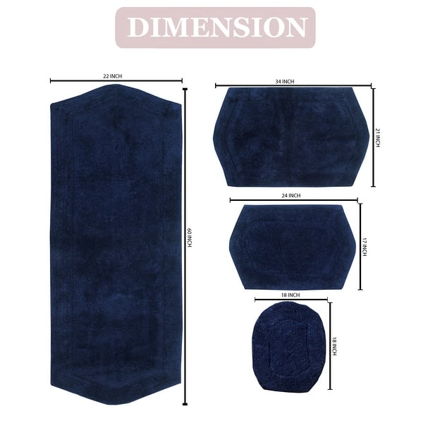 dimension image slide 12 of 19, Waterford Collection 100% Cotton Non-Slip Bathroom Rug, Machine Washable Bath Rug, 4 Piece Bath Mat Set with Toilet Lid Cover