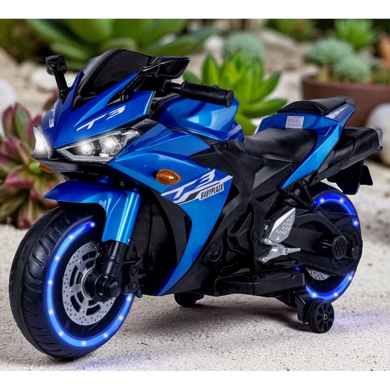 12V Kids Electric Motorcycle Ride On Toy with Manual Throttle Lights Music for Boys Girls Ages 3-8 - Blue