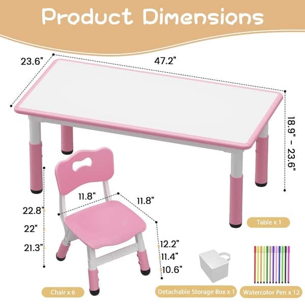 dimension image slide 2 of 6, Kids Table and 6 Chairs Set