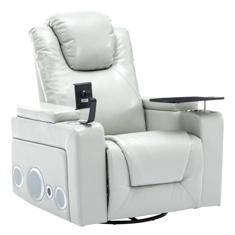 270 Degree Swivel PU Leather Power Recliner Individual Seat Home Theater Recliner with Surround Sound， Removable Tray Table