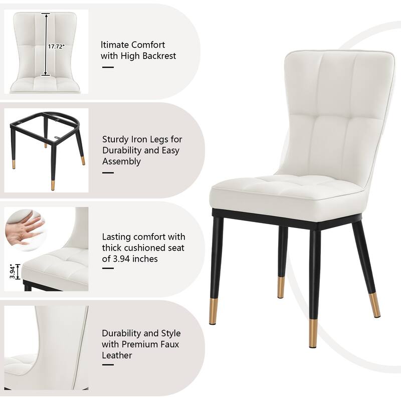 Faux Leather Upholstered Dining Chairs Set of 4 with Checked Pattern