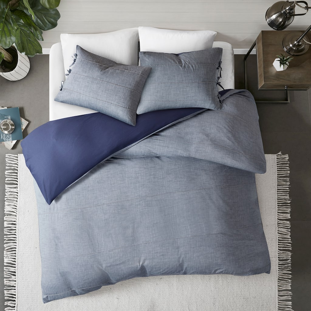 Madison Park Norris Denim Blue Cotton Yarn Dye Duvet Cover Set