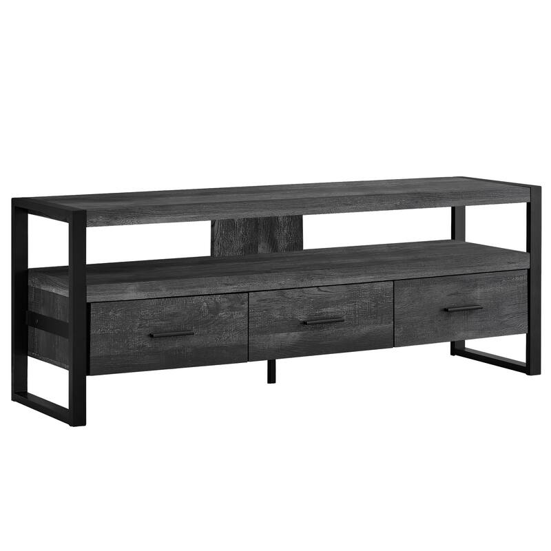 Modern 59-Inch Wood Media Console with 2 Drawers and Open Shelves Fits TVs Up to 60 Inch - 59”L x 15.5”W x 21.75”H - Black