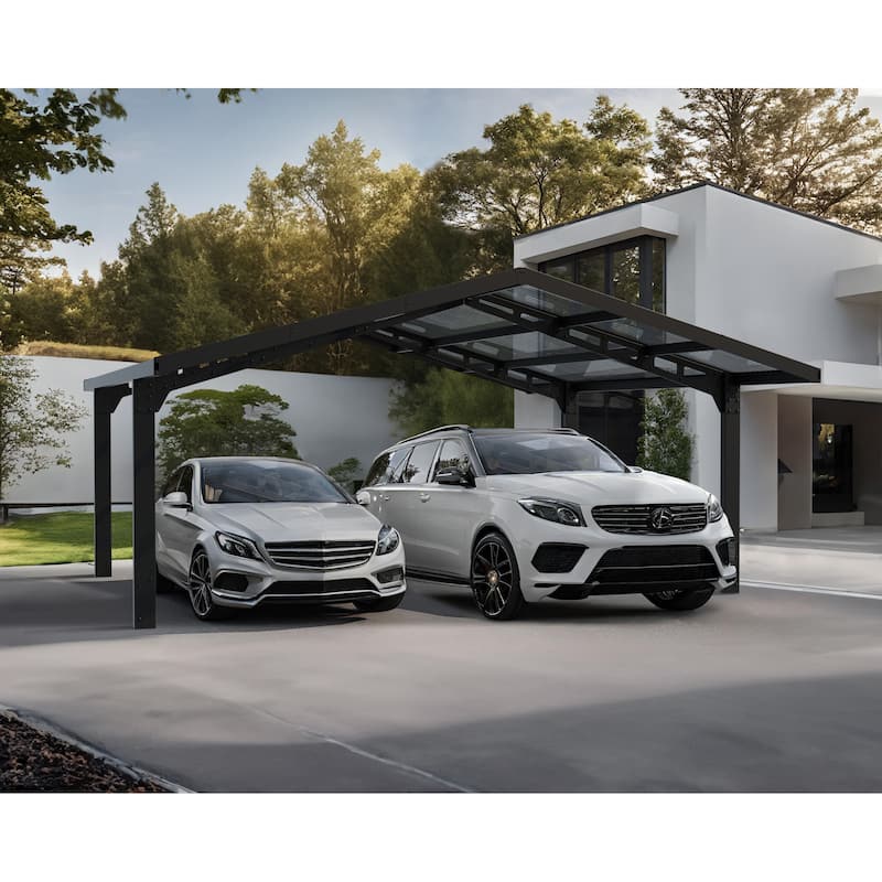 Sydney 10 ft. Wave Single & Double Carport Kit - Black Structure & Corrugated Solar Grey Panels