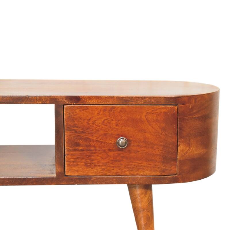 Artisan Furniture Solid Wood Chestnut Round Open Media Unit, Open storage With one Drawer - n/a