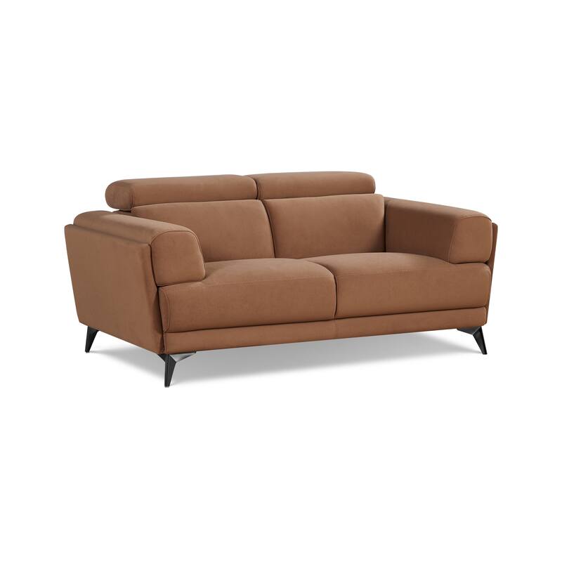 Contemporary Brown Living Room Loveseat with Adjustable Headrest