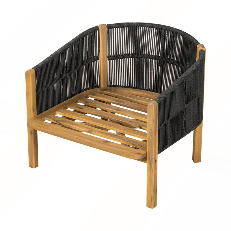 Outdoor Wood Club Chair with Beige Cushion Set of 2