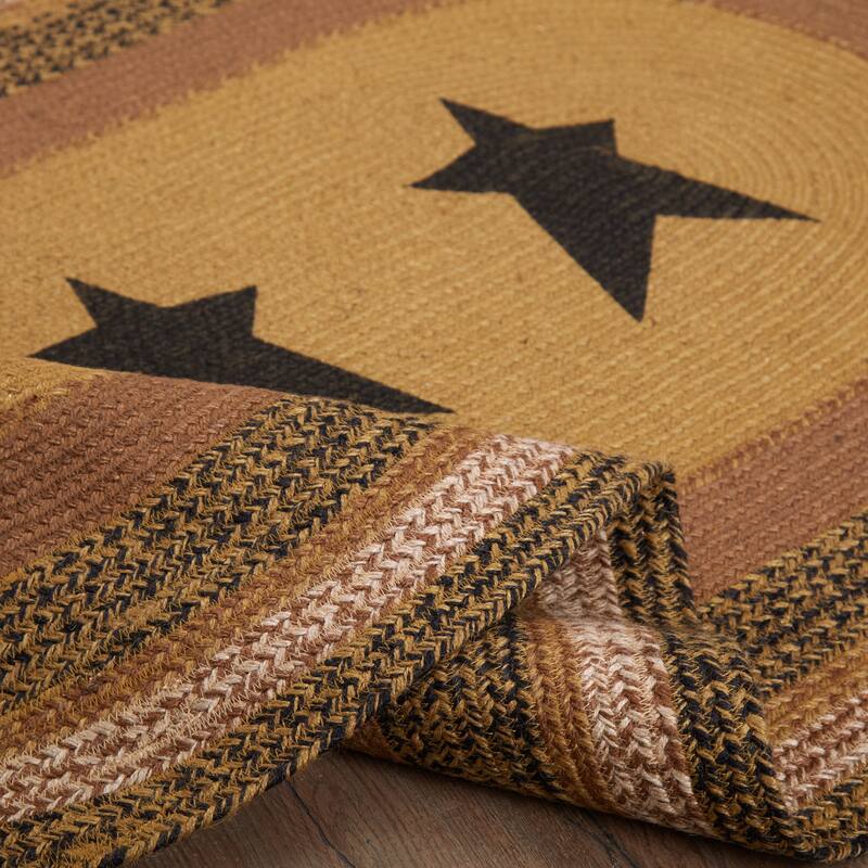 Kettle Grove Jute Rug Oval Stencil Star w/ Pad 36x60 - 3'x5'