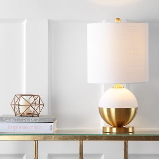 Estelle 23.5" Ceramic/Metal LED Table Lamp, White/Brass by JONATHAN  Y
