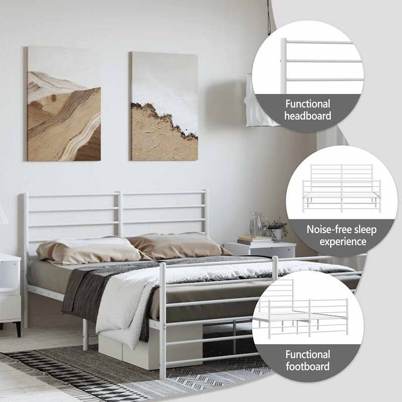 vidaXL Metal Bed Frame with Headboard, No Mattress