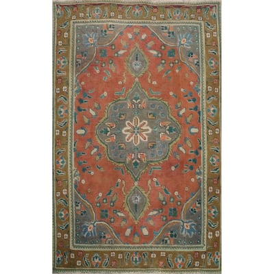 Hand Knotted Oriental 100% Wool Carpet Traditional Medallion Oranges & Rust Tabriz Area Rug - 4' 6'' X 3' 2''