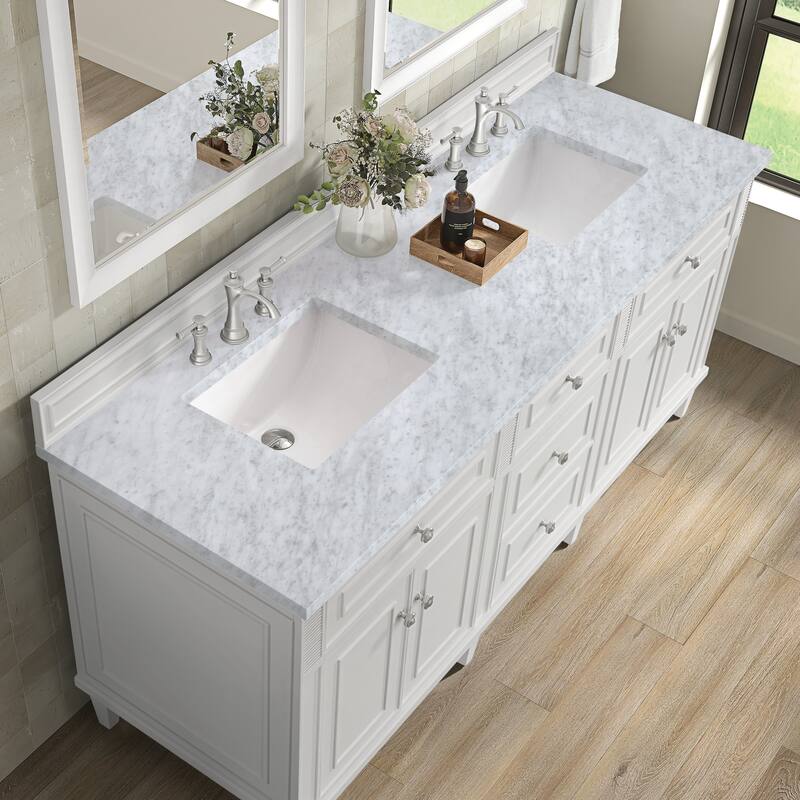 James Martin Vanities Lorelai 72" Double Vanity, Bright White - Carrara White