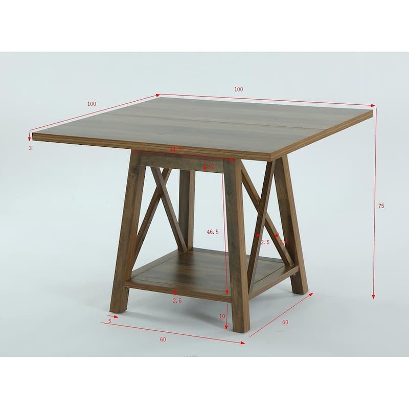 Square Dining Table with Shelf Storage for 4 - Brown