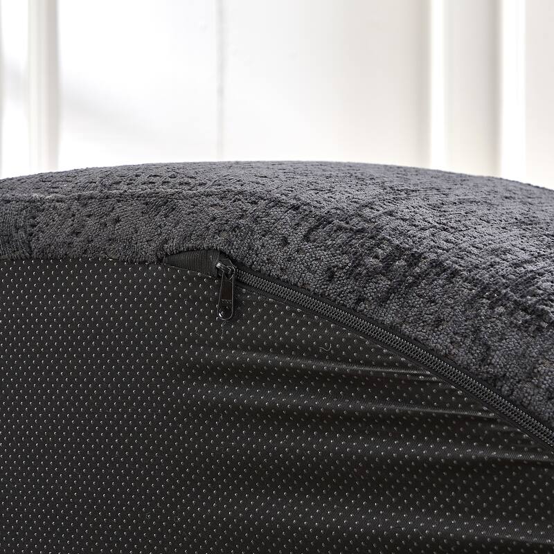 Black Round Chenille Single Sleeper Sofa with Backrest Pillow