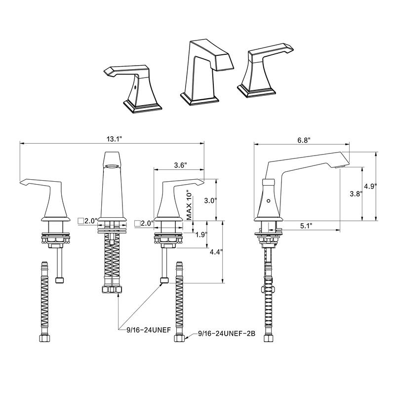 Widespread Faucet 2-handle Bathroom Faucet with Pop-up Drain Assembly