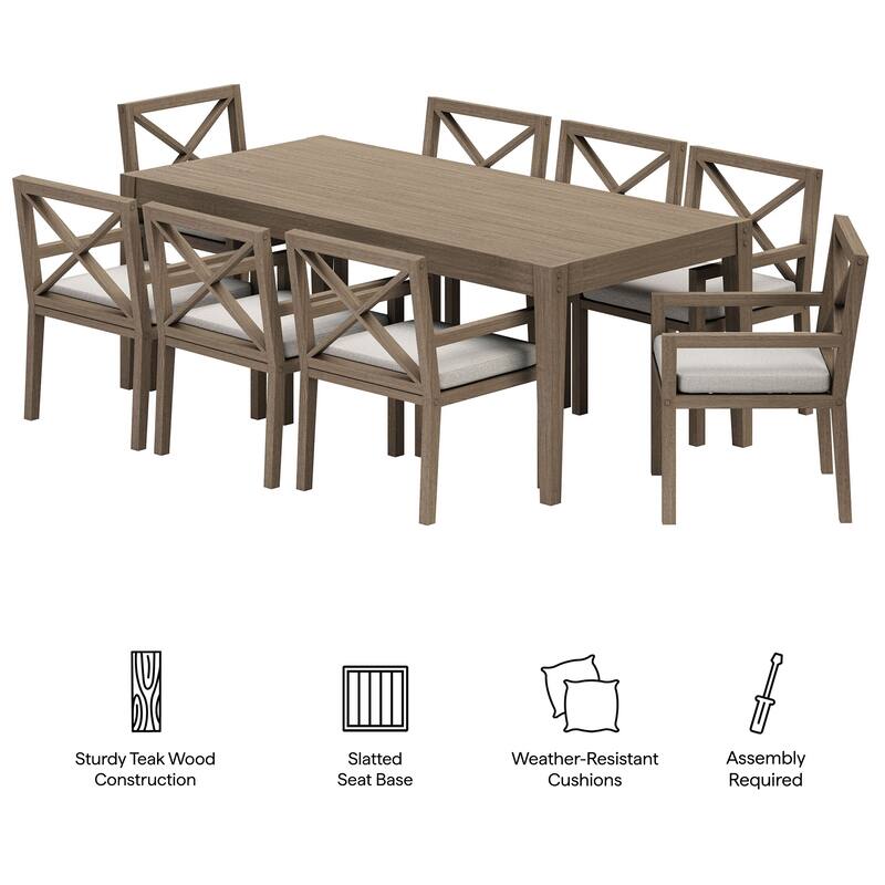 Northlake 9-Piece Outdoor Patio Teak Wood Dining Set