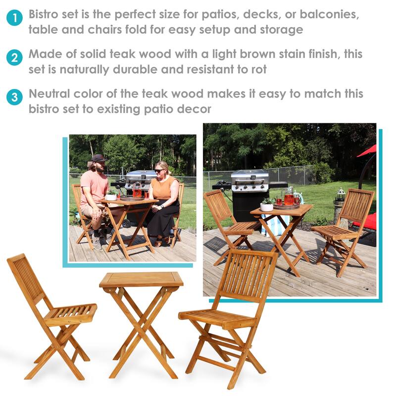 Nantasket 3pc Teak Folding Outdoor Bistro Set - 2 Chairs and 1 Table