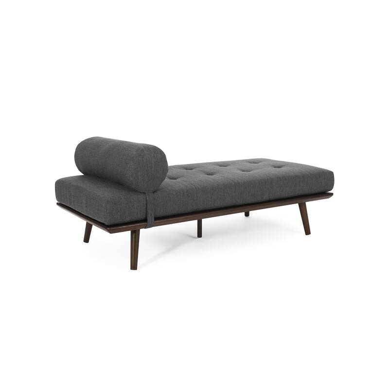 Upholstery Chaise Lounge with Rolled Pillow and Wood Frame