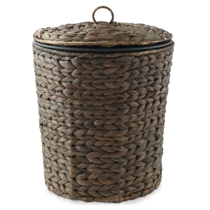 Water Hyacinth Waste Basket with Lid Woven Trash Can
