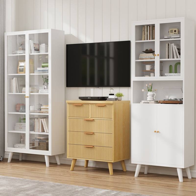 Gymojoy Fluted 5 Drawer Dresser, Modern Wood Chest of Drawers, Closet Dresser Organizer