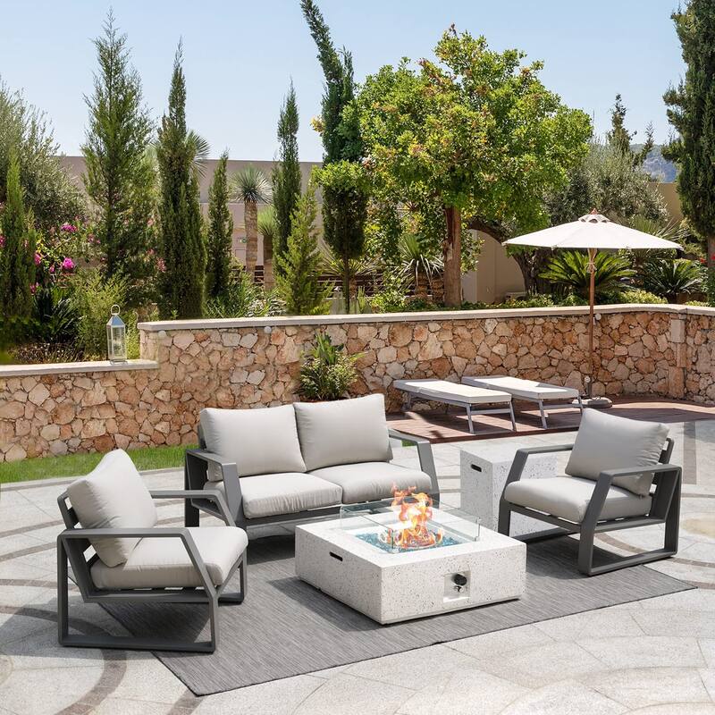 50,000 BTU Outdoor Propane Fire Pit Table with Glass Wind Guard White