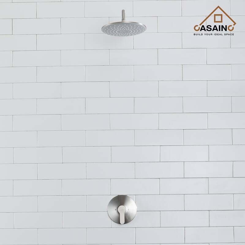 Single-Handle 1-Spray Pattern 10 in. with 1.8 GPM Wall Mount Square Shower Faucet - 9 inch