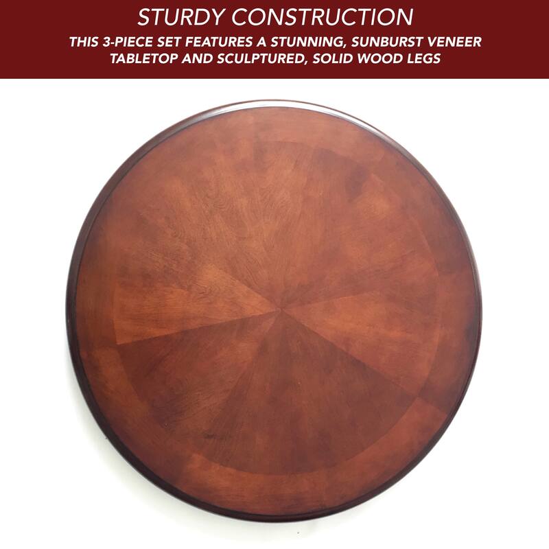 Hathaway Oxford 3 Piece Hardwood Pub Table Set - Walnut Finish - Table: 30" dia x 40"H; Stool: 20" dia x 26"H