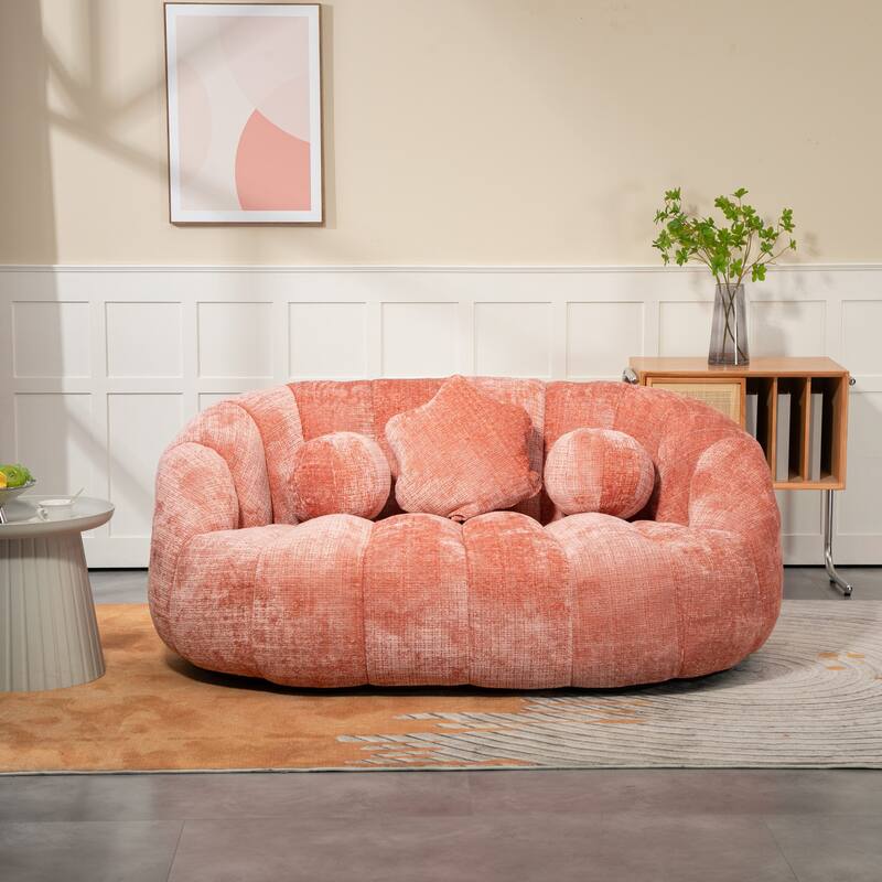 HOMEFUN Chenille Upholstered Durable Comfort Lounger Bean Bag Lazy Sofa - Pink