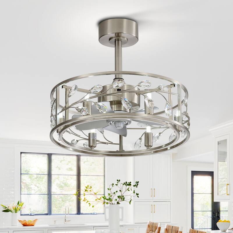 20 IN Modern Crystal 5 Blade Ceiling Fan with Light Kit and Remote - Satin Nickel.