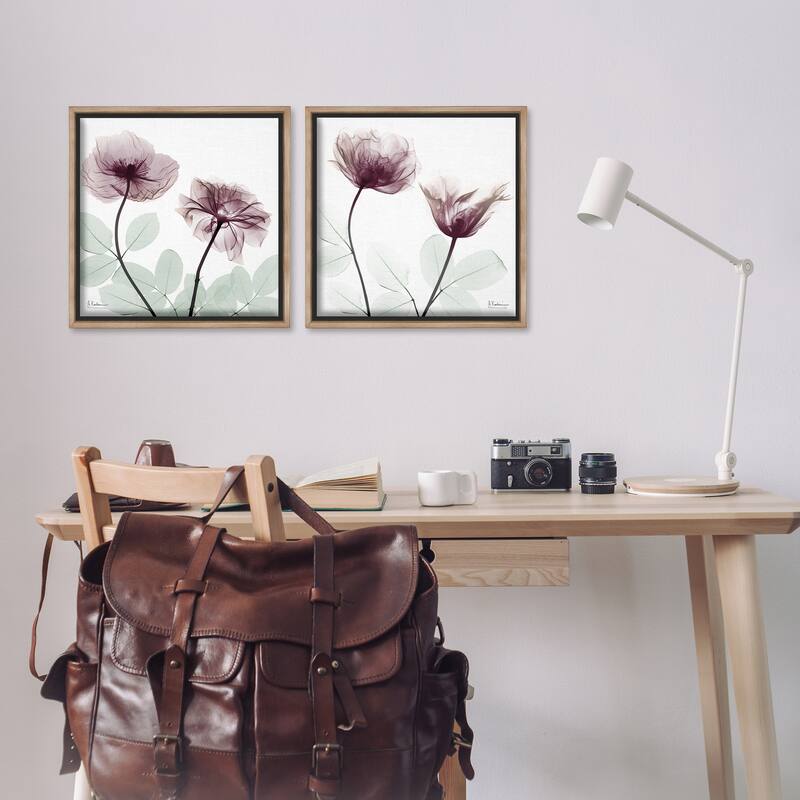 Stupell Delicate Mauve Flowers Framed Floater Canvas Wall Art Design By Albert Koetsier (Set of 2)