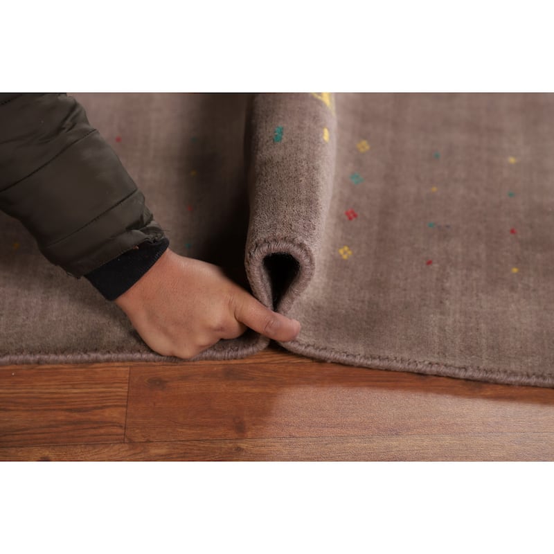 Light Brown Tribal Gabbeh Indian Area Rug Handmade Wool Carpet - 5'3"x 7'9"