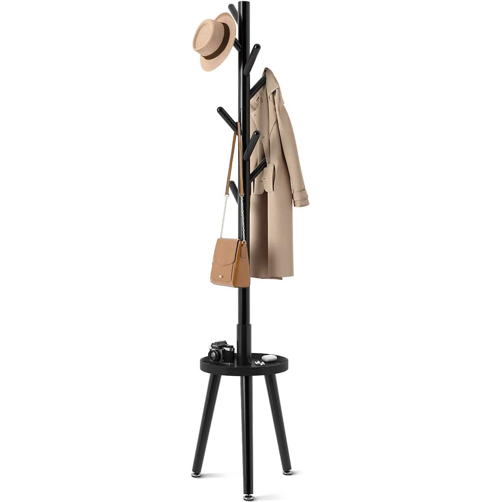 Coat Rack, Wooden Coat Rack Freestanding with Shelf, Coat Tree with 4 Height Options 50.5"-72.6"Hanger Stand