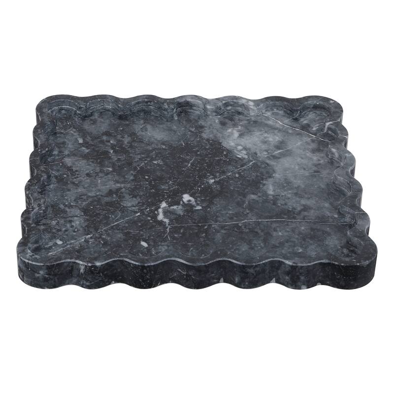 SAFAVIEH Home Ava Charcoal Marble Scalloped Tray - 12"W x 11"D x 1.1"H