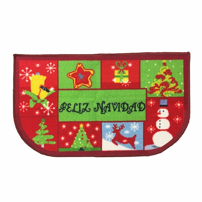 Christmas Design Kitchen Rug - Santa, Reindeer, Snowman, Poinsettia With Latex Backing