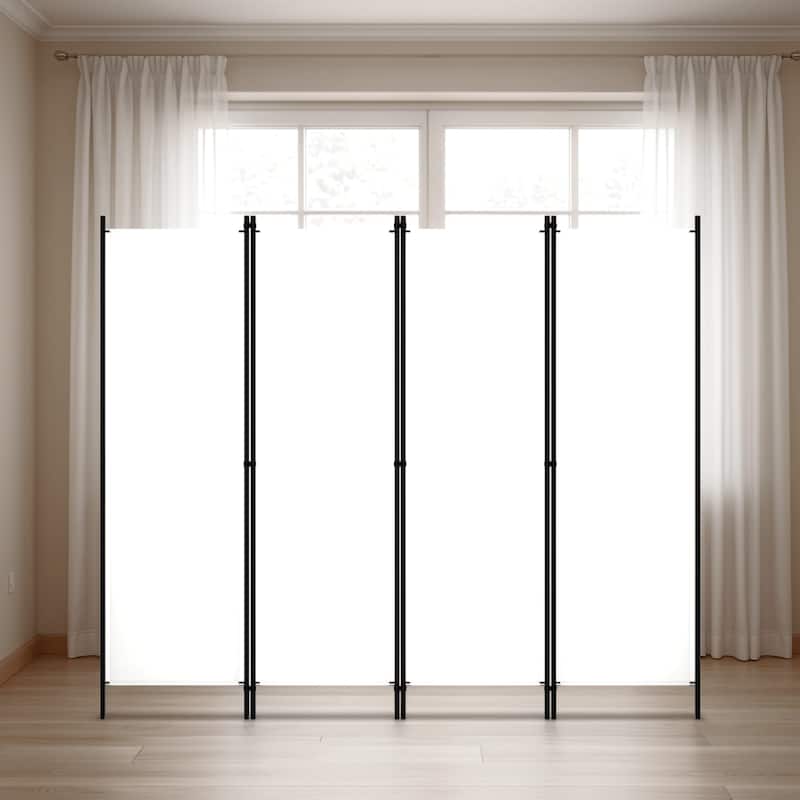 Folding Room Divider, 79x71 White Fabric, Black Iron Frame, 4 Panels