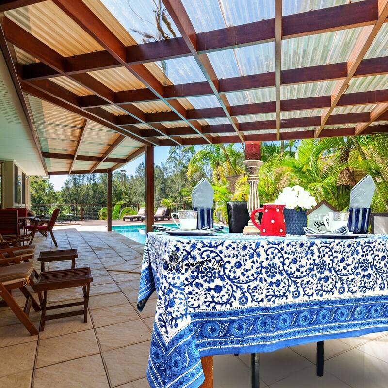 Block Print Cotton Eternal Floral Tablecloth Collection - 60 x 90 in