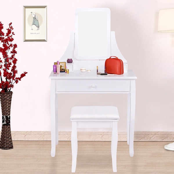 Gymax Bedroom Vanity Dressing Table Set W/ 3 Storage Boxes