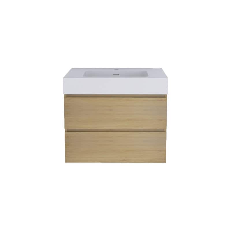 24/30/36 inch Wall-Mounted Bathroom Vanity Set in Oak with Integrated Resin Sink